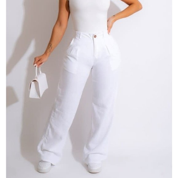 Linen Blend Straight Leg Pants - Picture 1 of 2